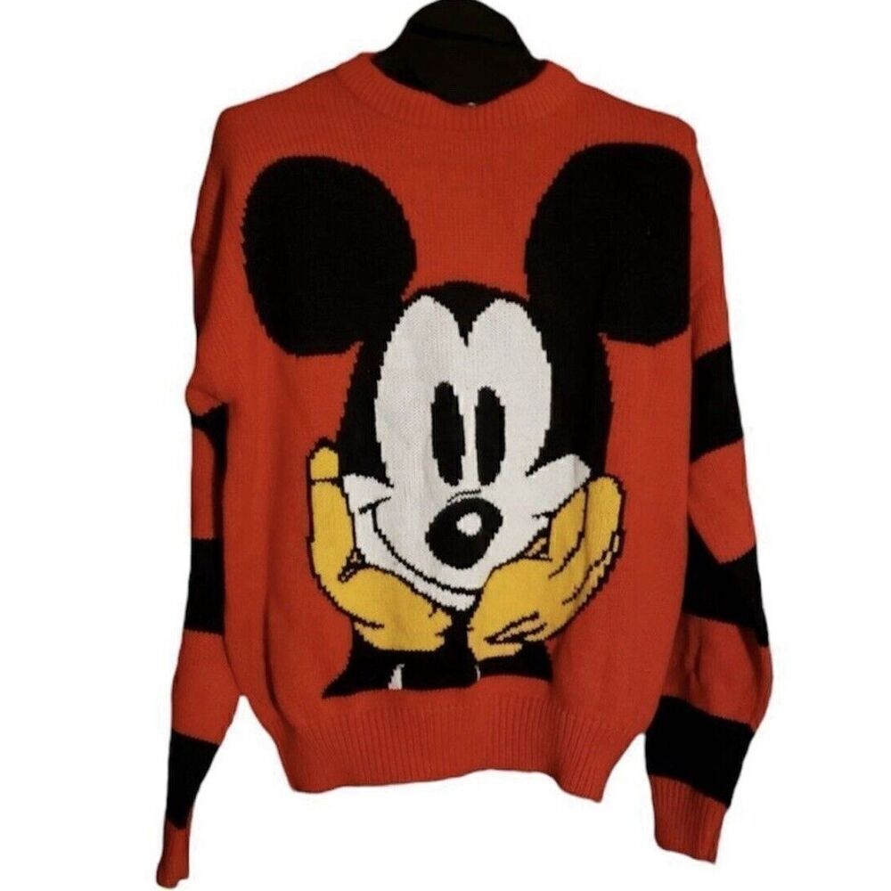 Vintage Disney Mickey Mouse Acrylic Knit Red Graphic Sweater 3X Mickey & Co.